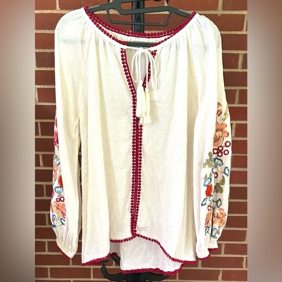 Sundance‎ Boho Embroidered Peasant Blouse XS 🪡🌸 Cottagecore Festival Top - Picture 2 of 9